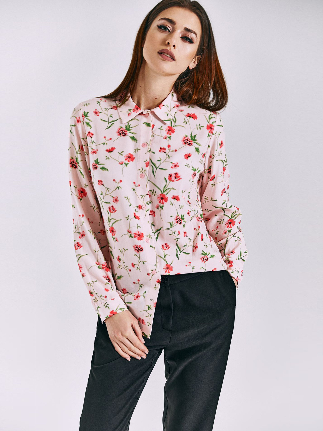 Сорочка VOVK модель 011000 принт квіти на рожевому Фото