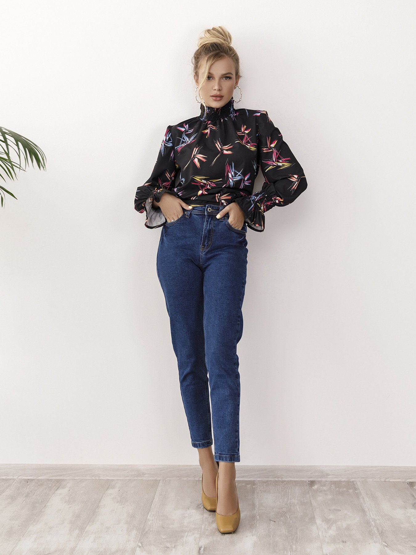 Блуза с длинным руквом ISSA Plus модель SA-34_черный Блуза с длинным руквом ISSA Plus модель SA-34_черный Фото