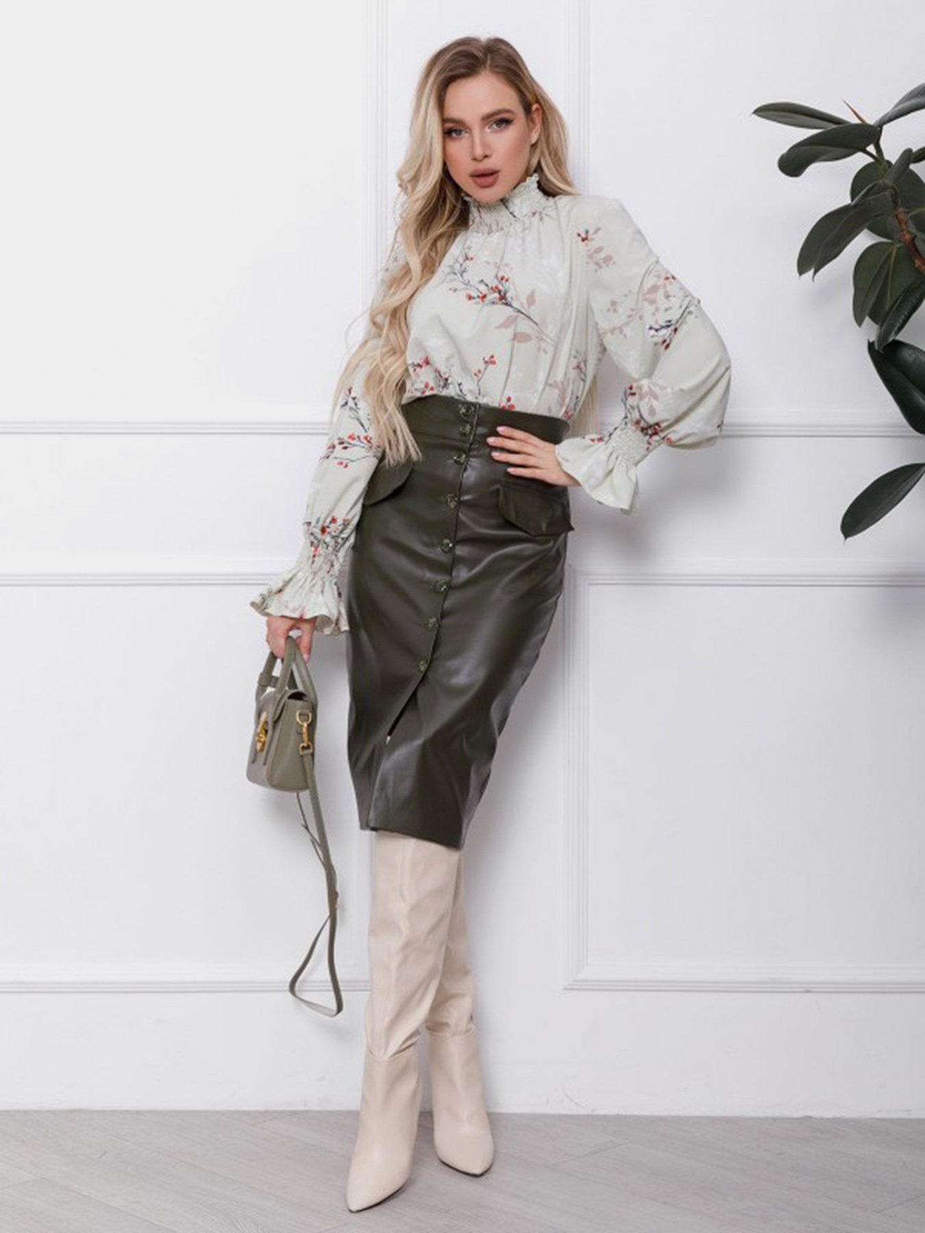 Юбки ISSA Plus модель SA-106_хаки Фото