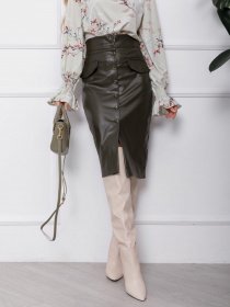 Юбки ISSA Plus модель SA-106_хаки Фото