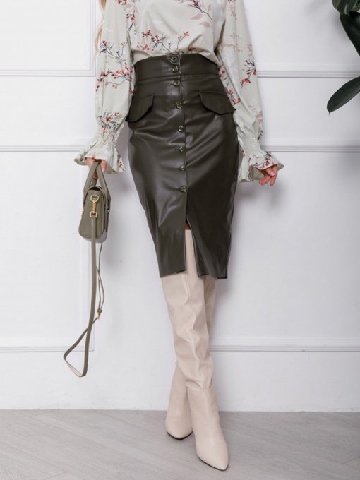 Юбки ISSA Plus модель SA-106_хаки Фото