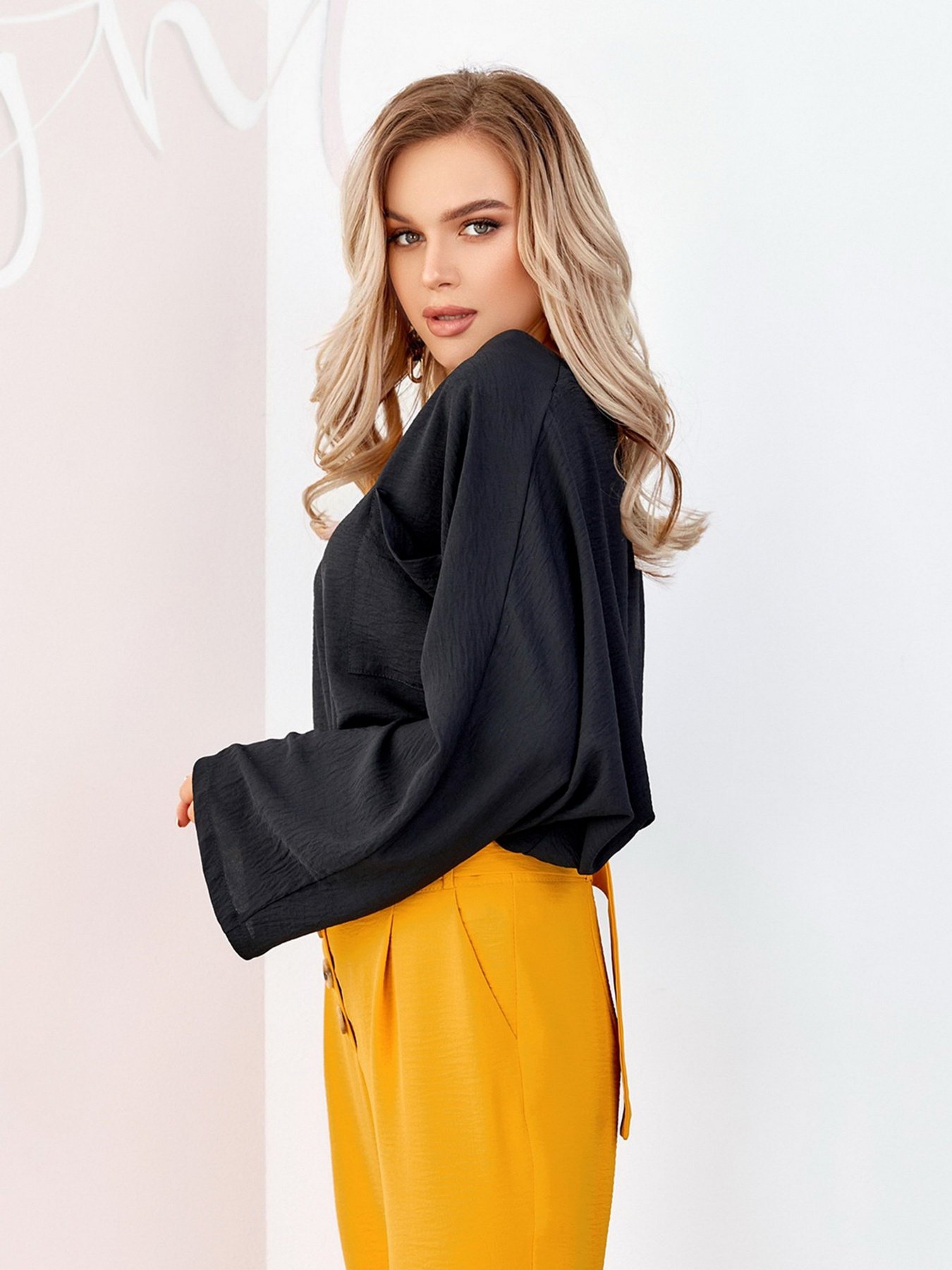 Блуза ISSA Plus модель SA-176_черный Блуза ISSA Plus модель SA-176_черный Фото