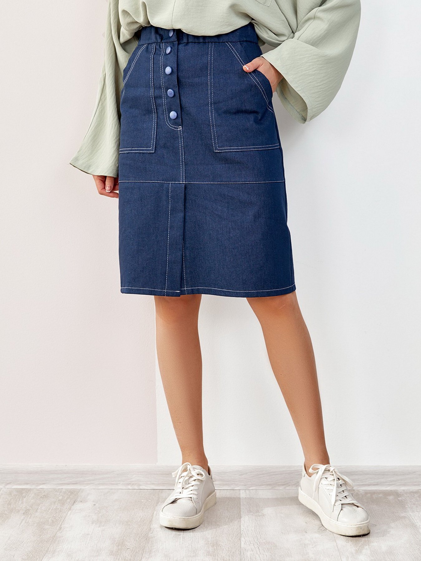 Юбки ISSA Plus модель SA-177_синий Фото