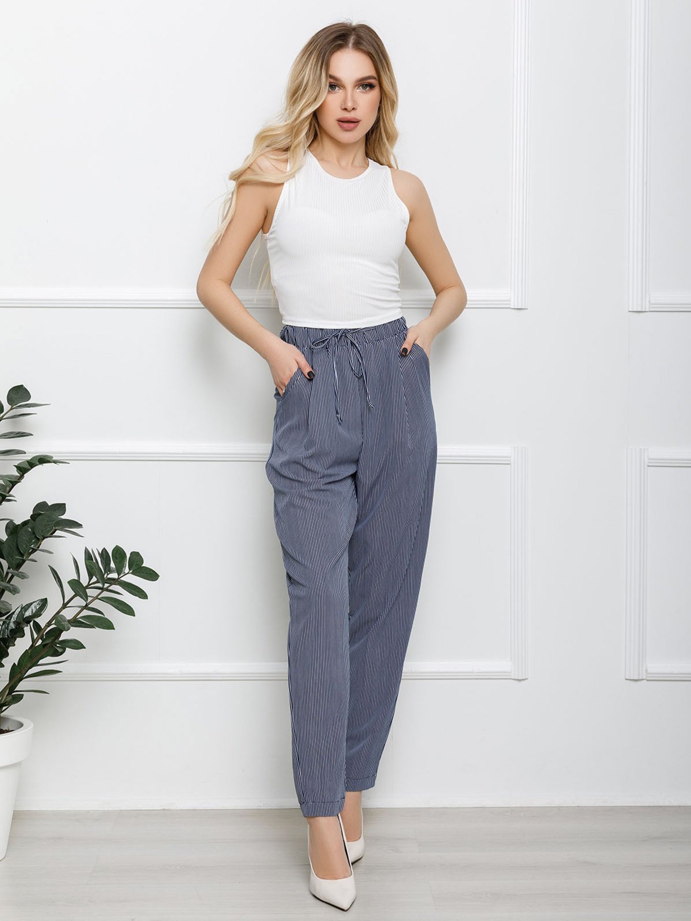 Повседневные штаны ISSA Plus модель 12601_синий Повседневные штаны ISSA Plus модель 12601_синий Фото