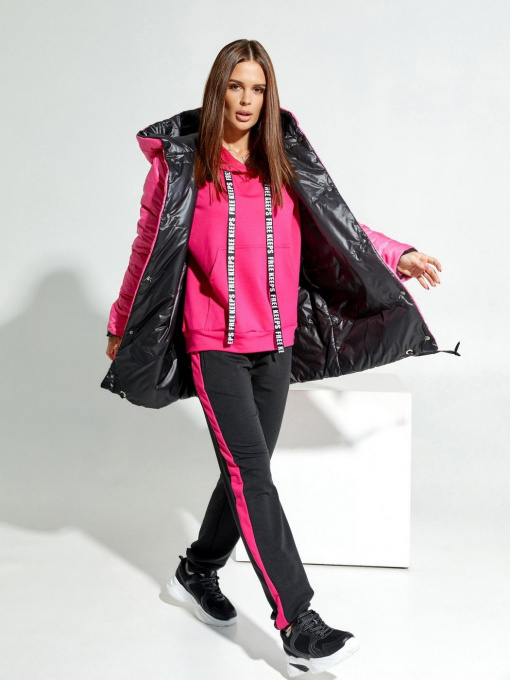 Зимова куртка ISSA Plus модель SA-31_черный/малиновый Фото