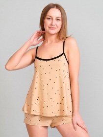 Піжама Promin модель 2011-15БЕЖЕВИЙ-горох чорний Фото