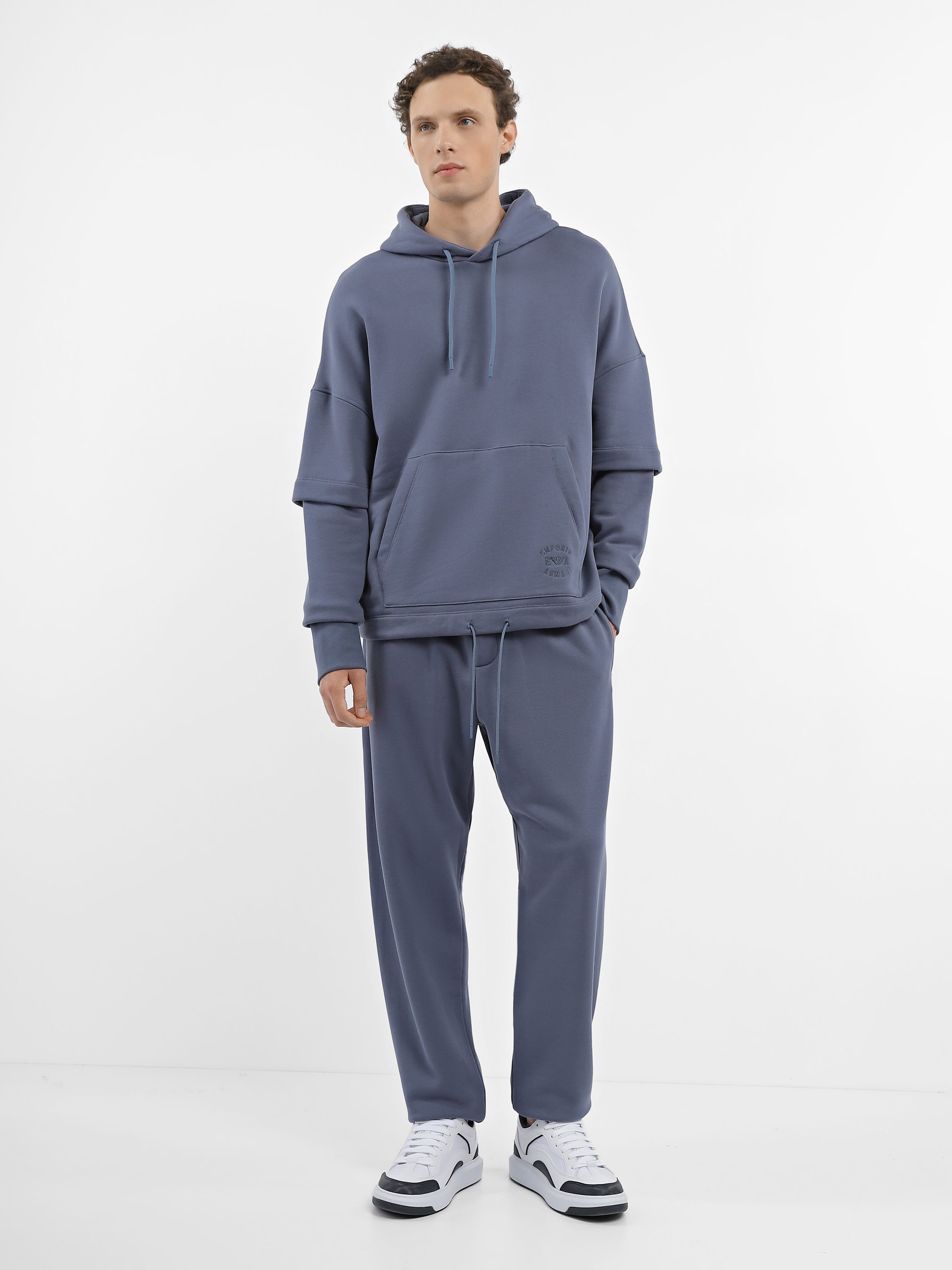 Бавовняне Чоловіче Худі Emporio Armani  (5O2413) колір синій