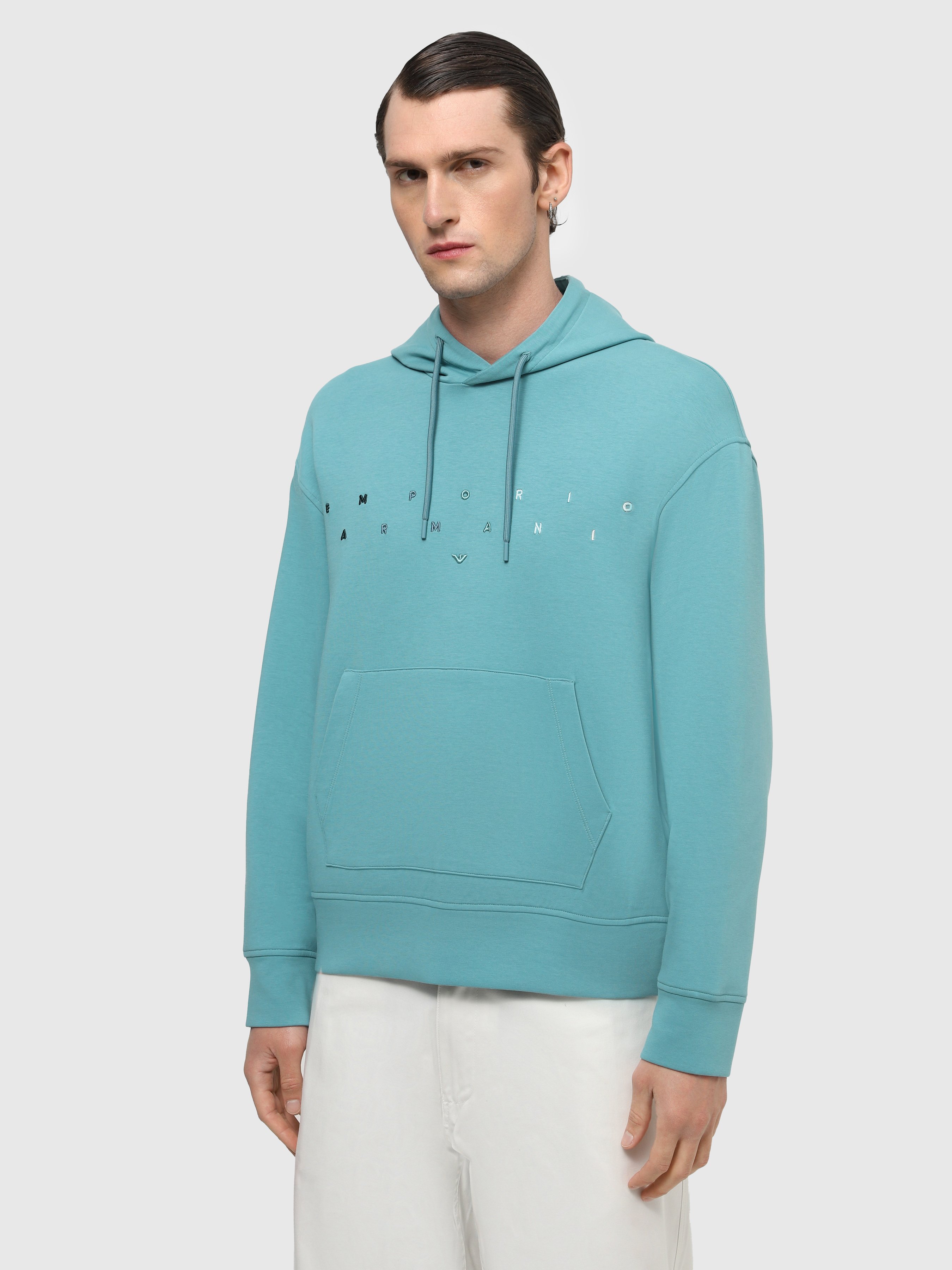 Бавовняне Чоловіче Худі Emporio Armani  (5O2747) колір блакитний