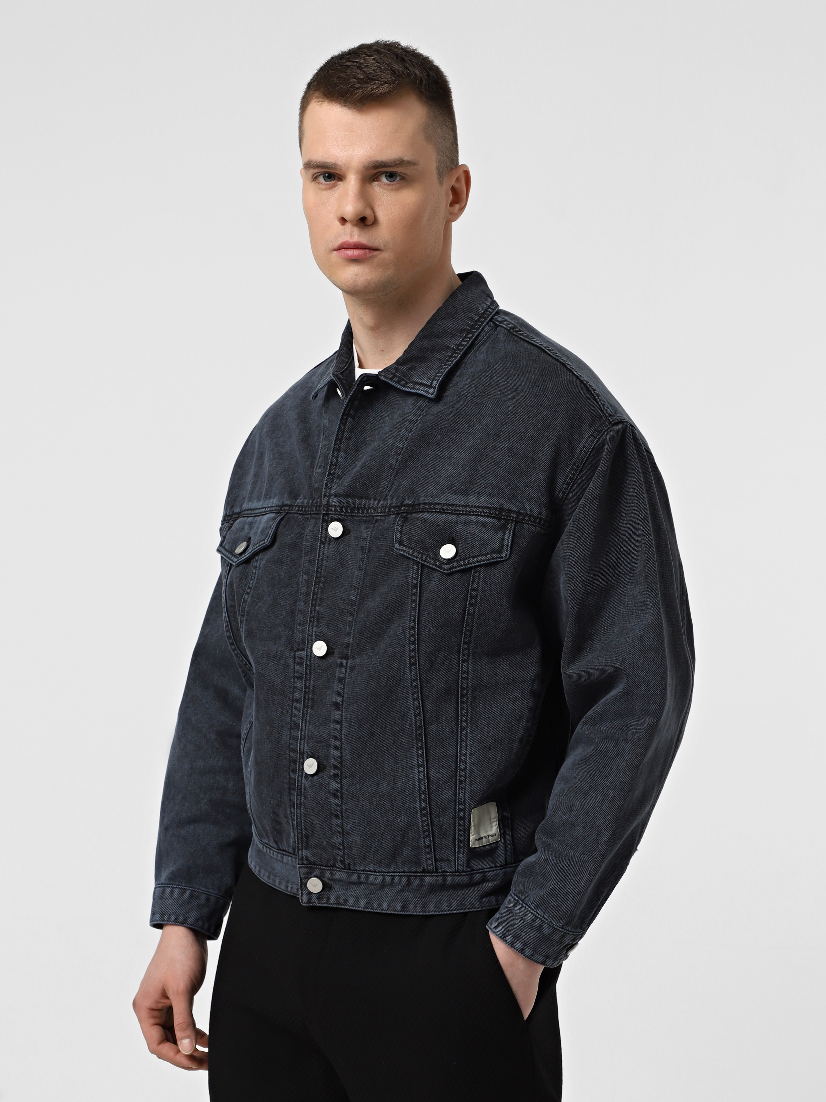 Бавовняна Чоловіча Джинсова куртка Emporio Armani Sustainable (5O3069) колір темно-синій