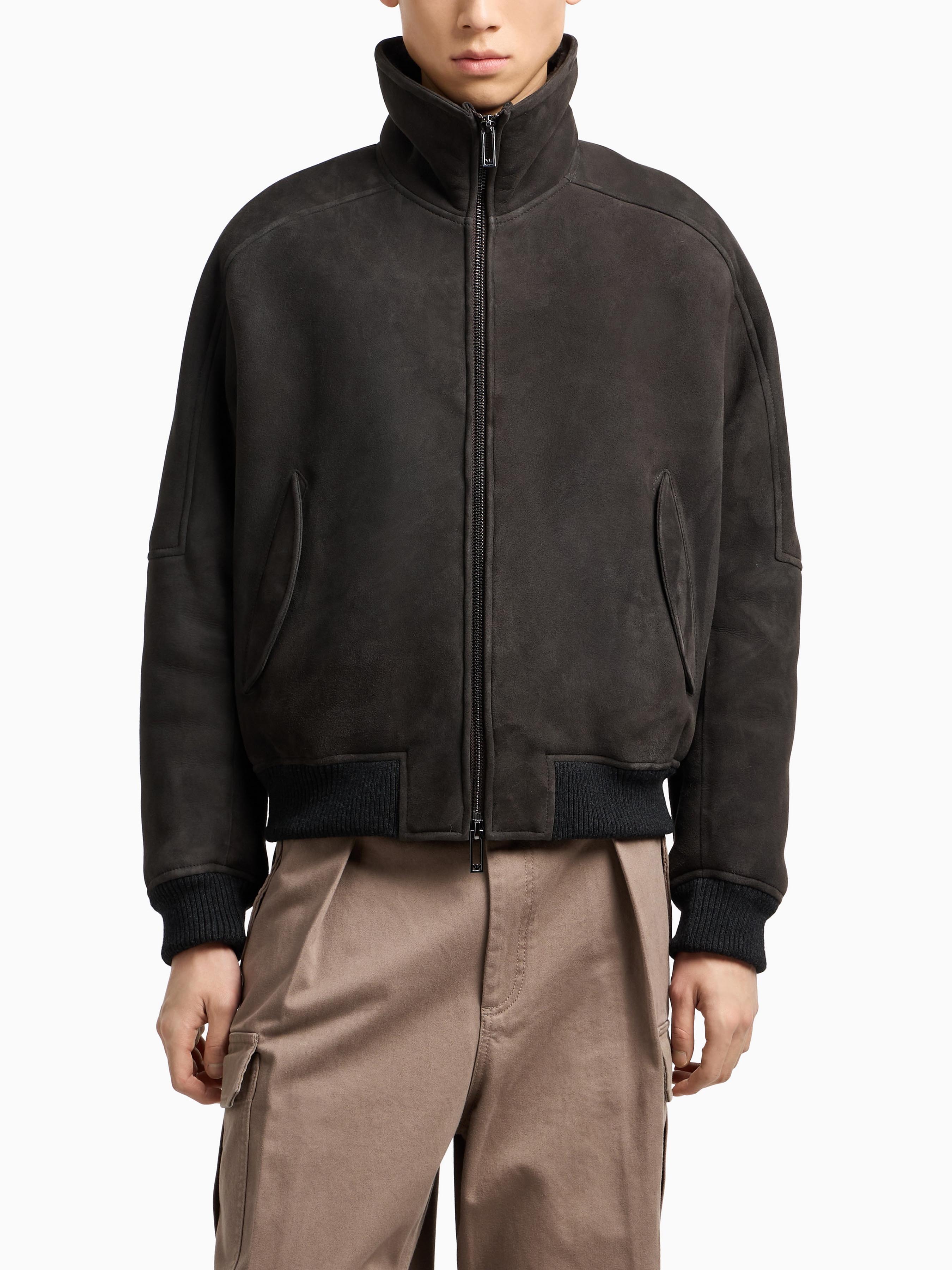 Шкіряна Чоловіча Дублянка Emporio Armani  (5O3538) колір коричневий