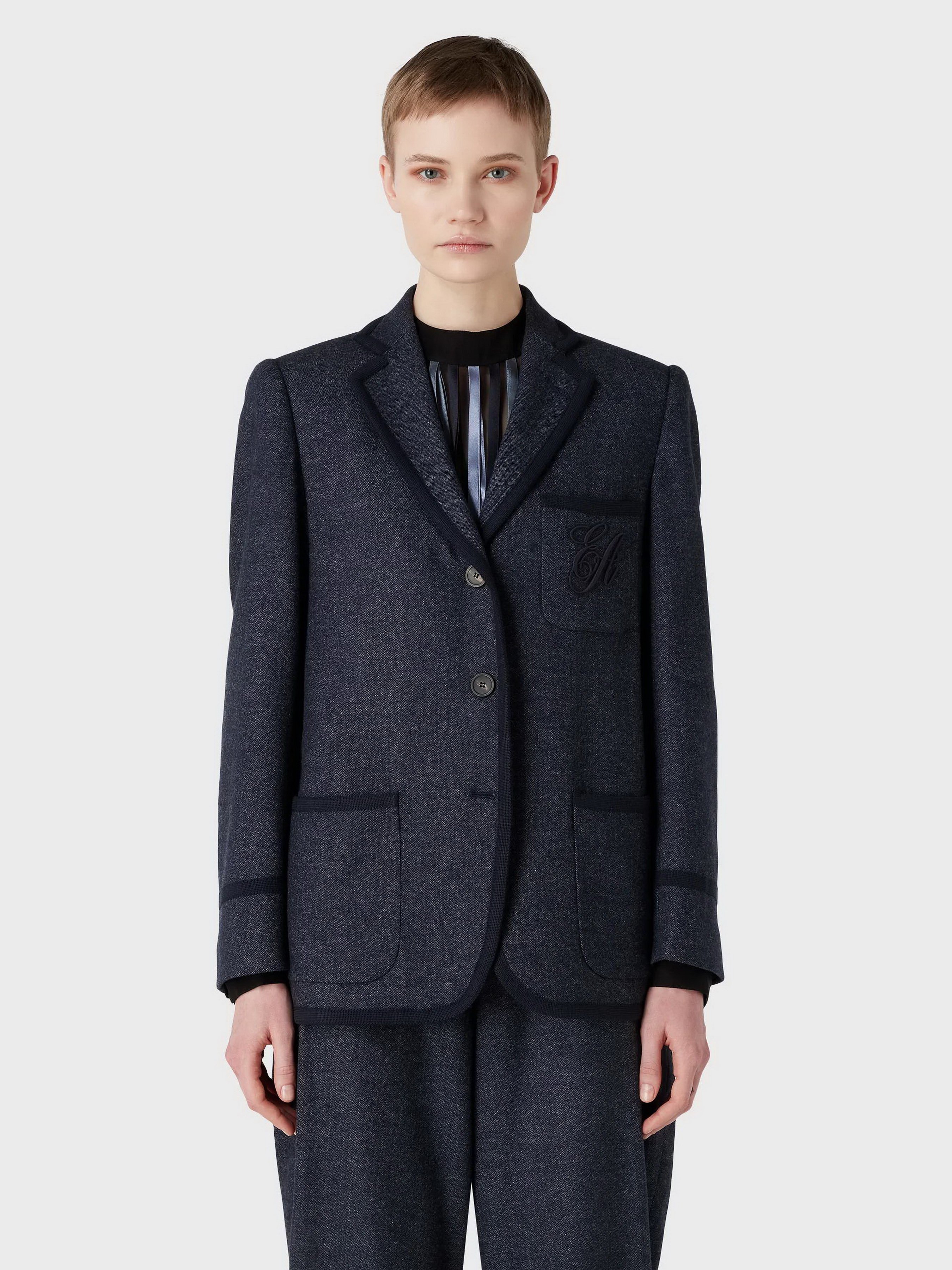 Вовняний Жіночий Блейзер Emporio Armani  (5P1565) колір чорний