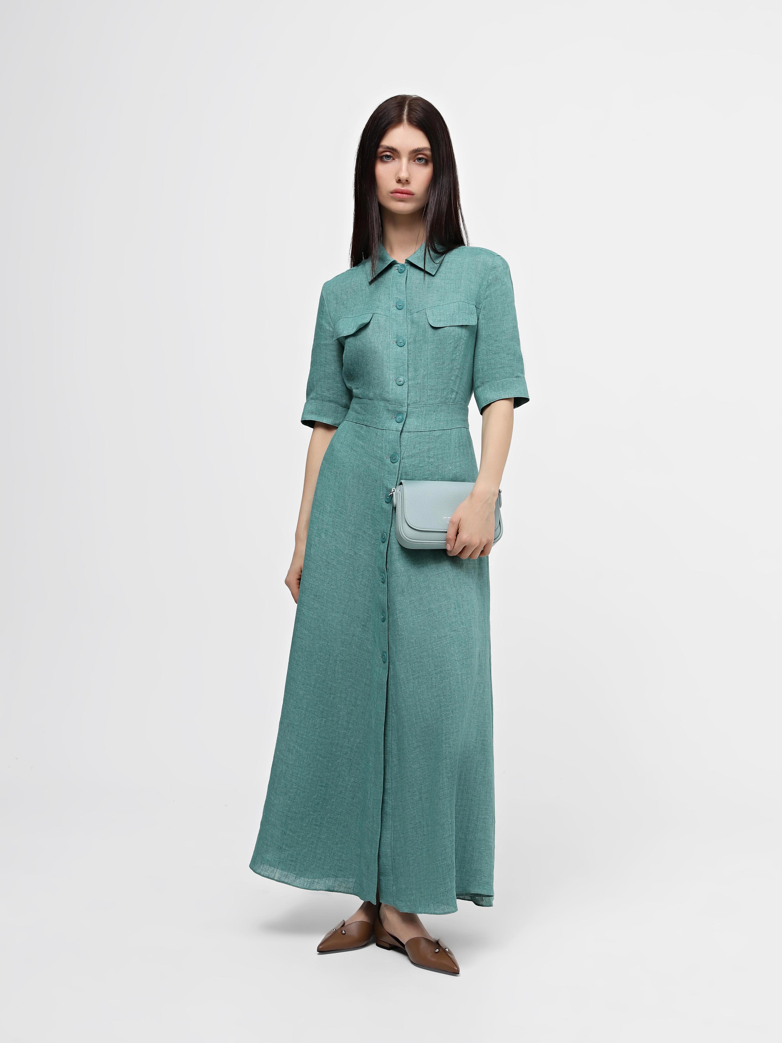 Жіноча Сукня максі Emporio Armani Icon Project (5P1641) колір синій, матеріал льон/віскоза