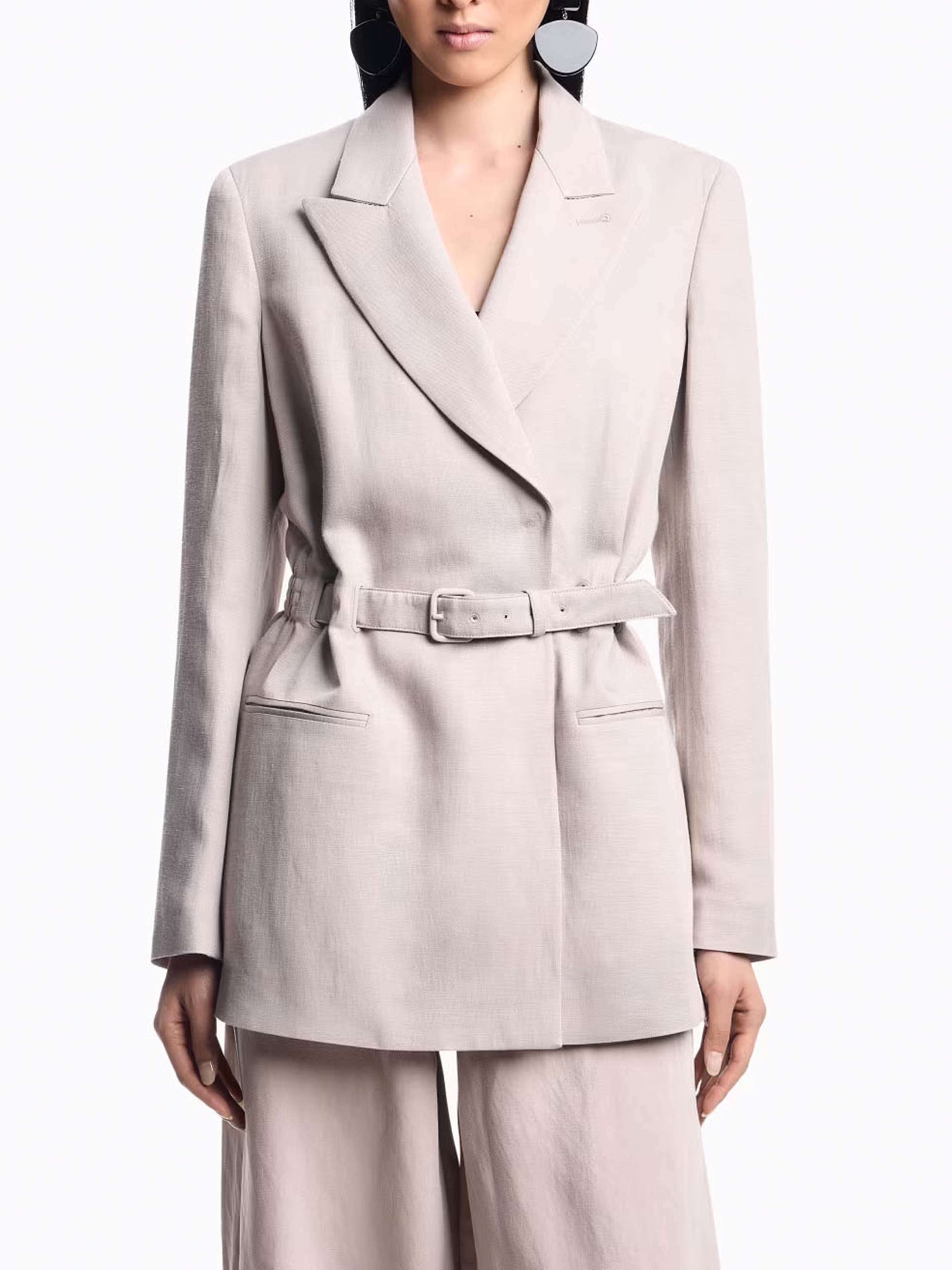Жіночий Блейзер Emporio Armani  (5P2020) колір бежевий, матеріал льон/віскоза