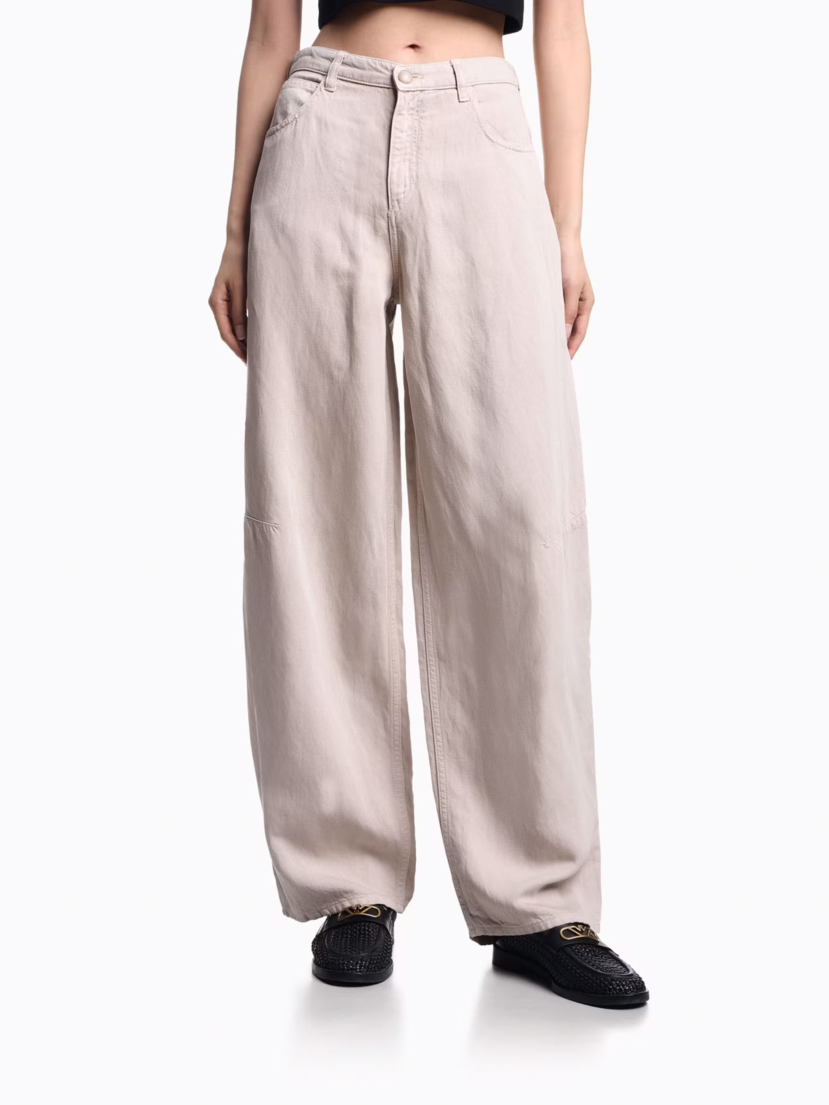 Жіночі Широкі джинси Emporio Armani  (5P2054) колір бежевий, матеріал ліоцелл Emporio Armani - купити в Україні