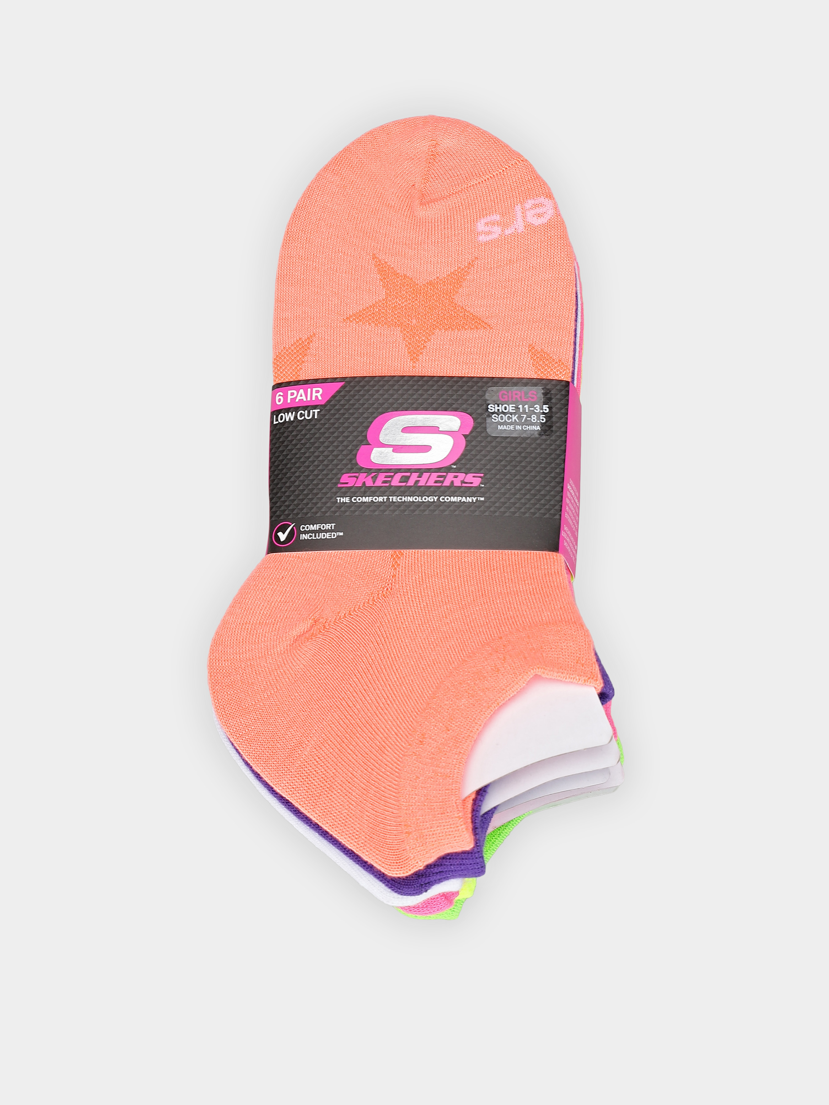 Skechers 6PK NON TERRY LOW CUT Набір шкарпеток (9C673) Дитяче колір - Рожевий матеріал - Поліестер Skechers - купити в Україні