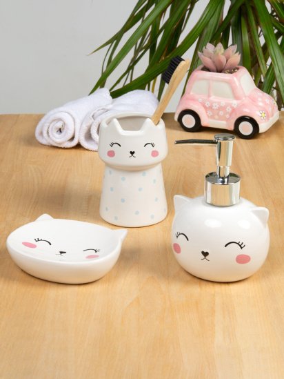 MBM MY HOME ­Підставка для зубних щіток та пасти біла Cute Cat модель BA-21 WHITE — фото 3 - INTERTOP