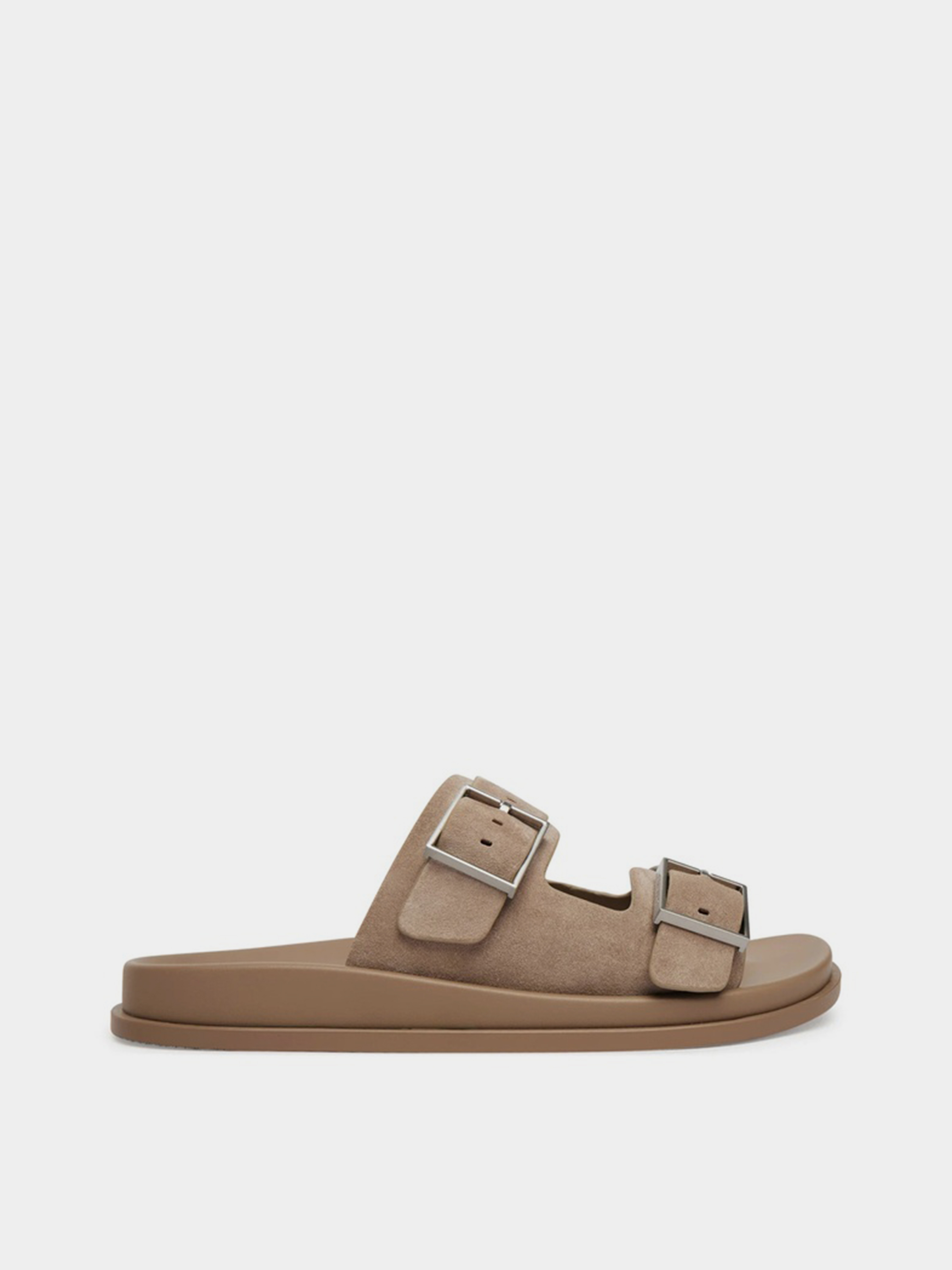 Шкіряні Жіночі Шльопанці Calvin Klein CITY SANDAL BUCKLE SUEDE (CKF733) колір світло-коричневий