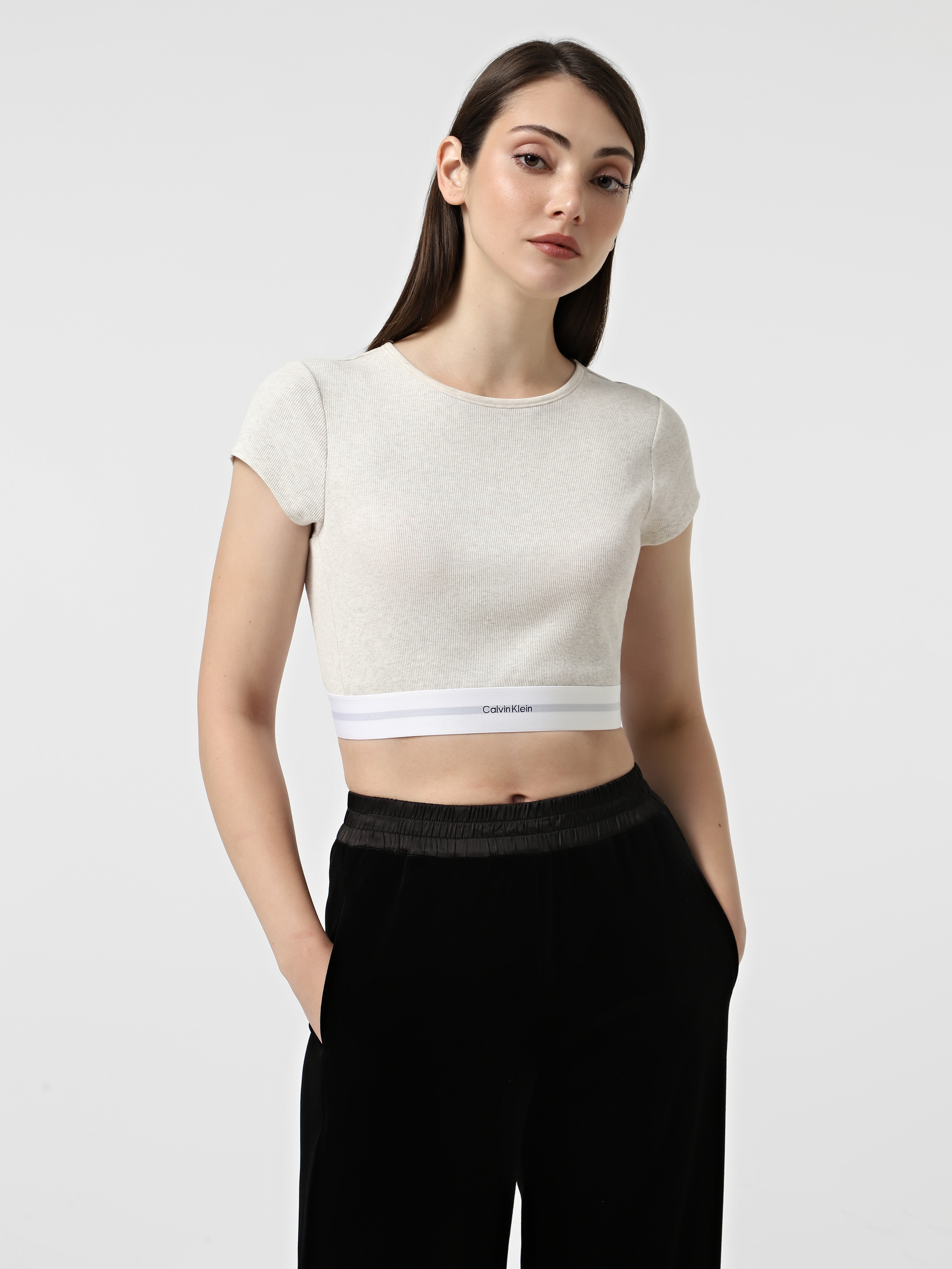 Бавовняний Жіночий Верх піжами Calvin Klein Underwear  (CKL2452) колір бежевий Calvin Klein Underwear - купити в Україні