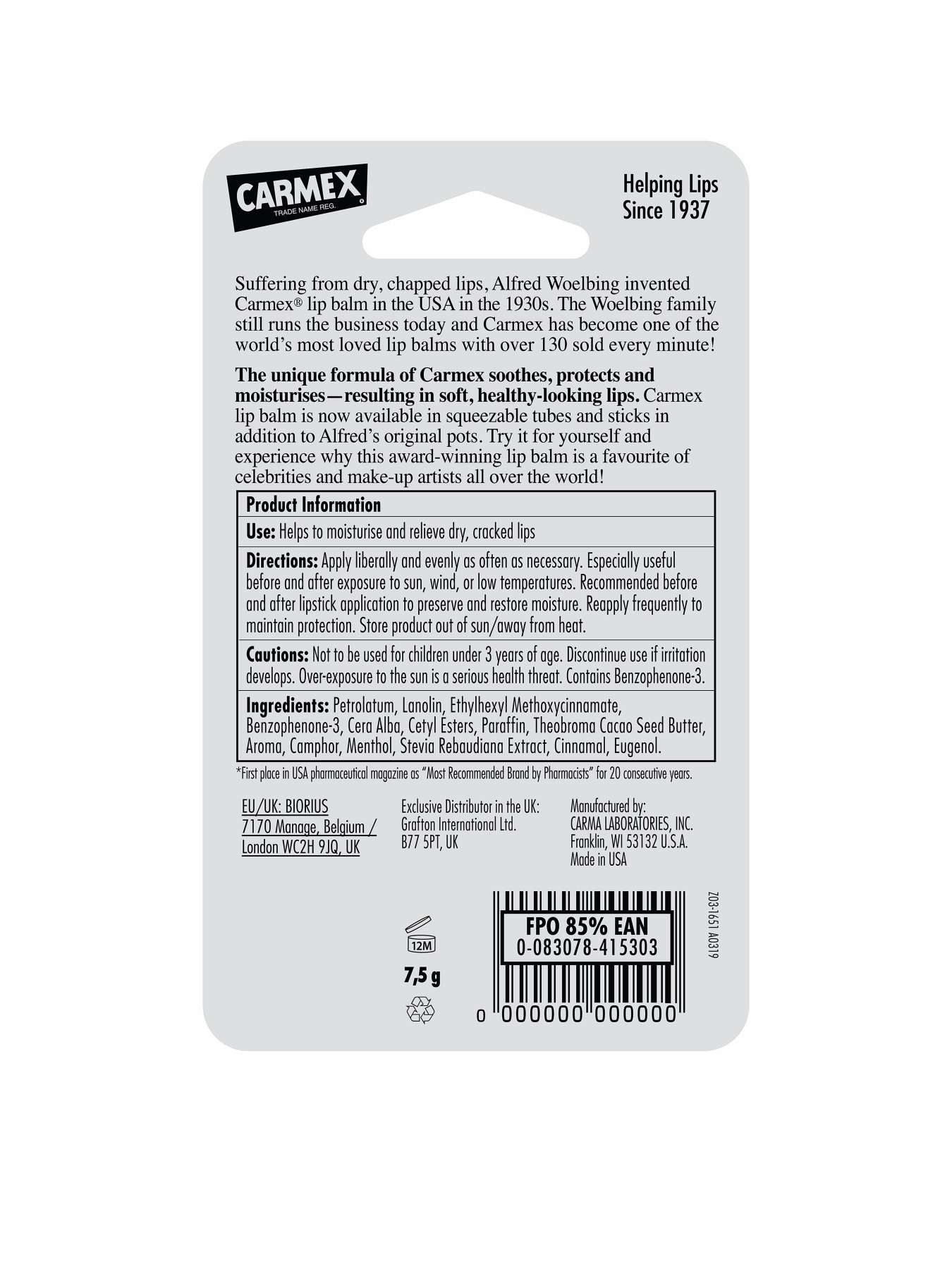 Бальзам для губ SPF15 Carmex модель CX125 Фото