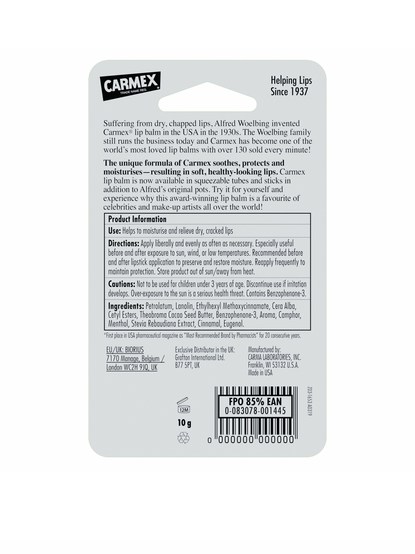 Бальзам для губ SPF15 Carmex модель CX120 Фото