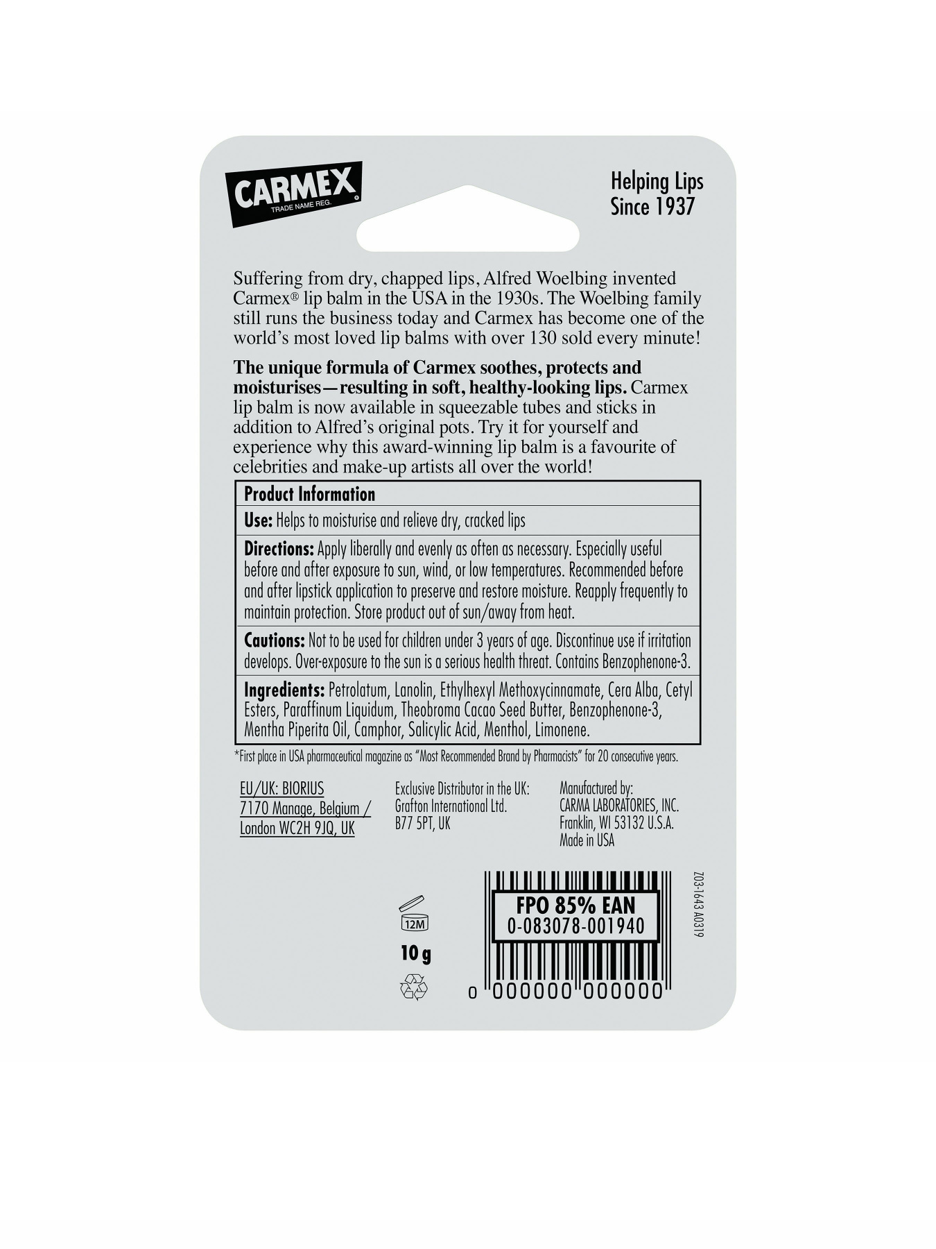 Бальзам для губ SPF15 Carmex модель CX140 Фото