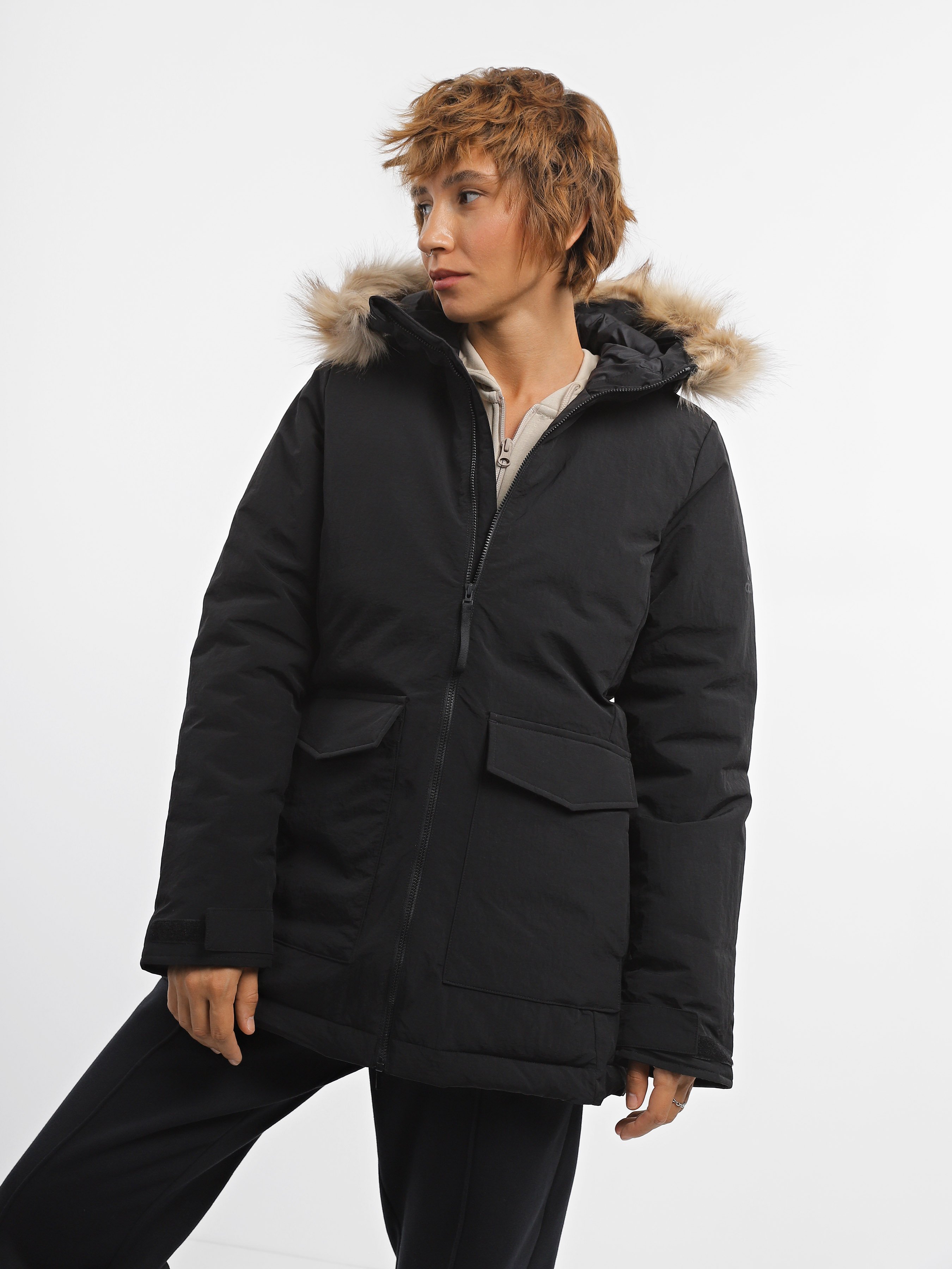 Жіноча Парка adidas Hooded Fur (CN3353) колір чорний, матеріал поліамід