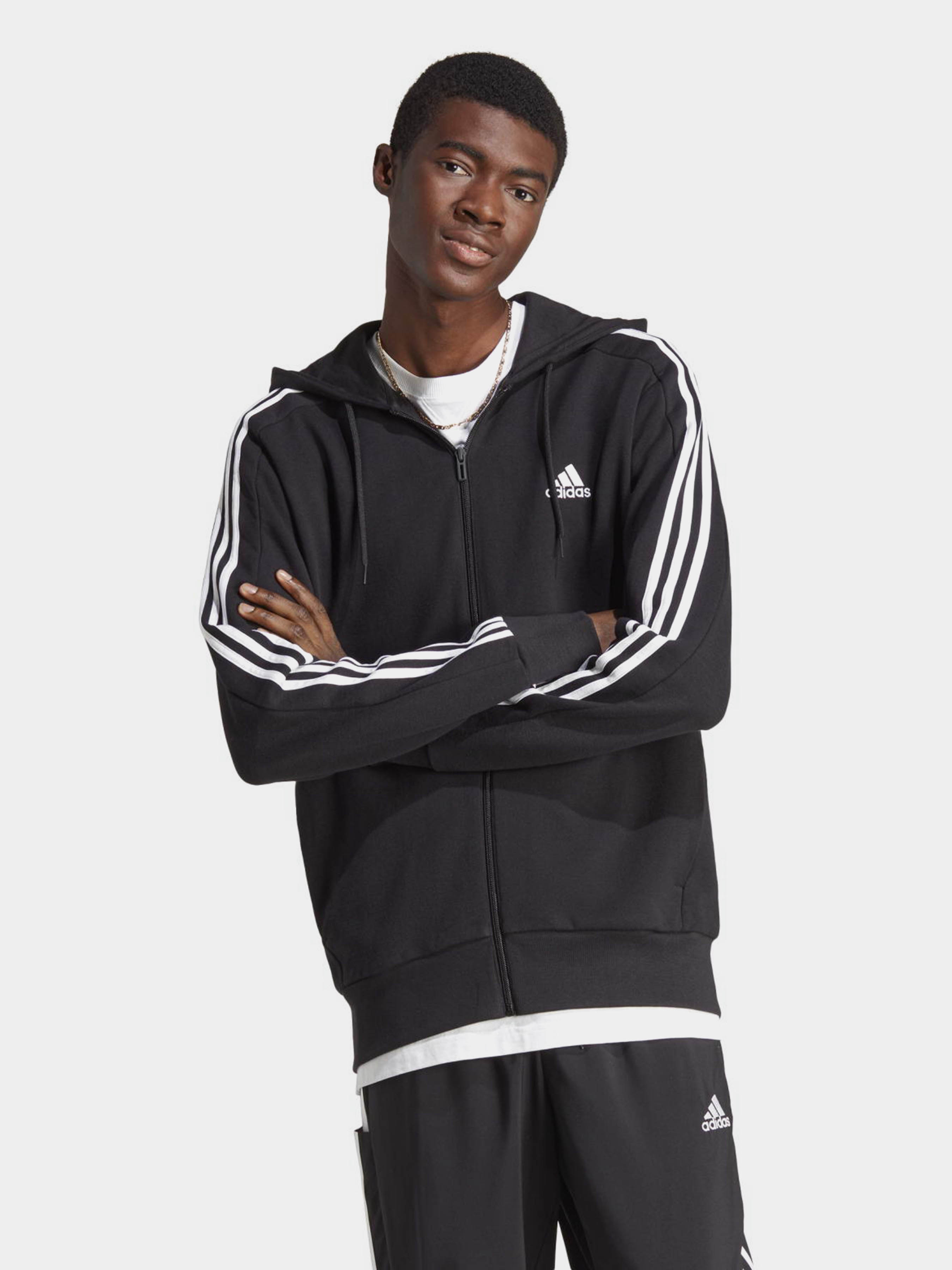 Бавовняна Чоловіча Спортивна кофта adidas ESSENTIALS FRENCH TERRY 3-STRI (CN3498) колір чорний adidas - купити в Україні