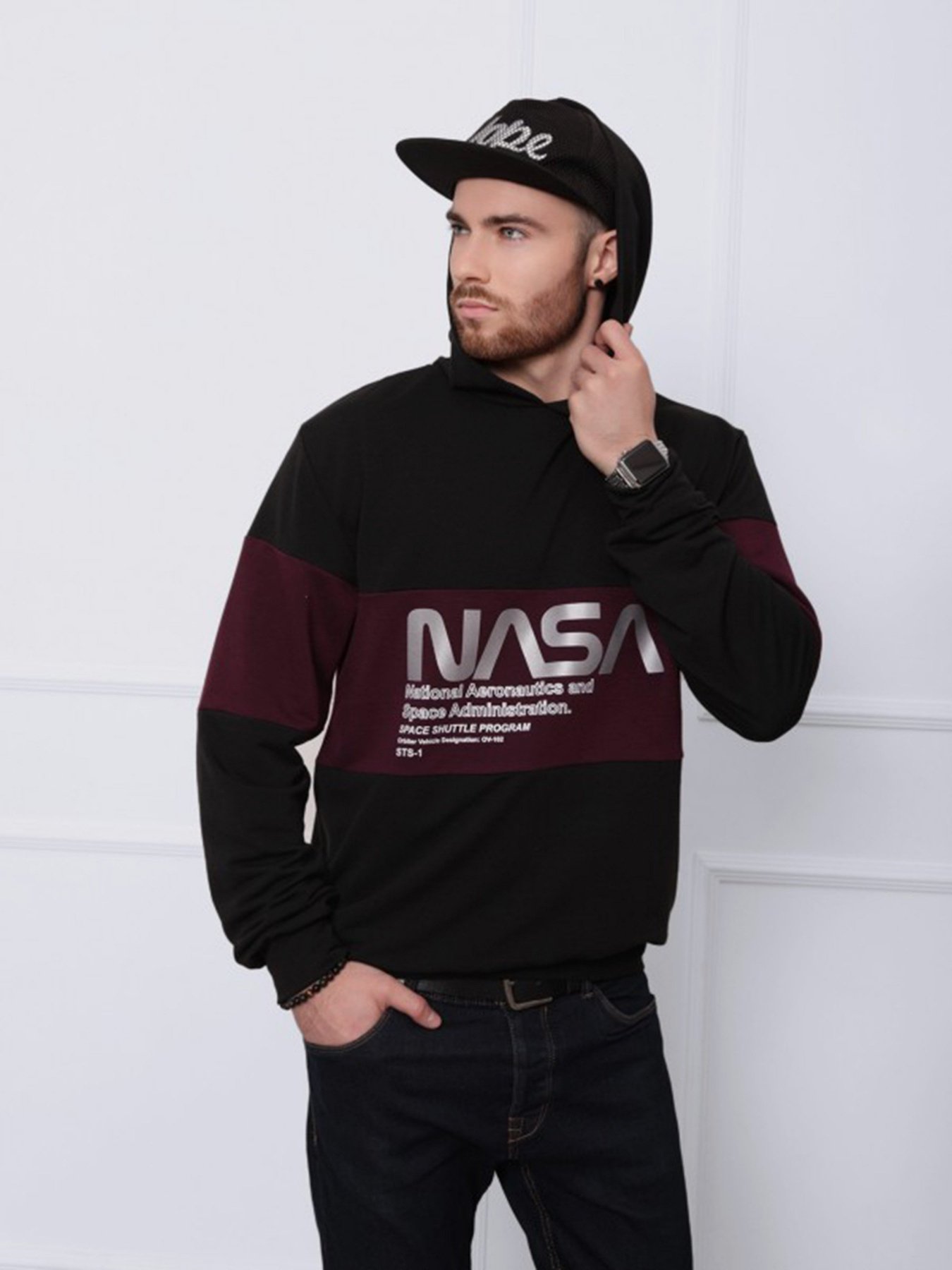 Худі ISSA Plus модель GN-408_черный/бордовый Фото