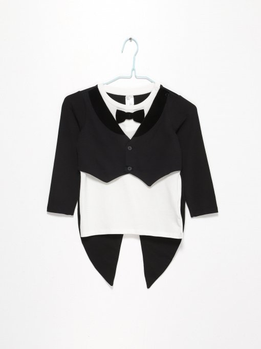 Лонгслів H&M модель 0808966_чорний з білим Фото