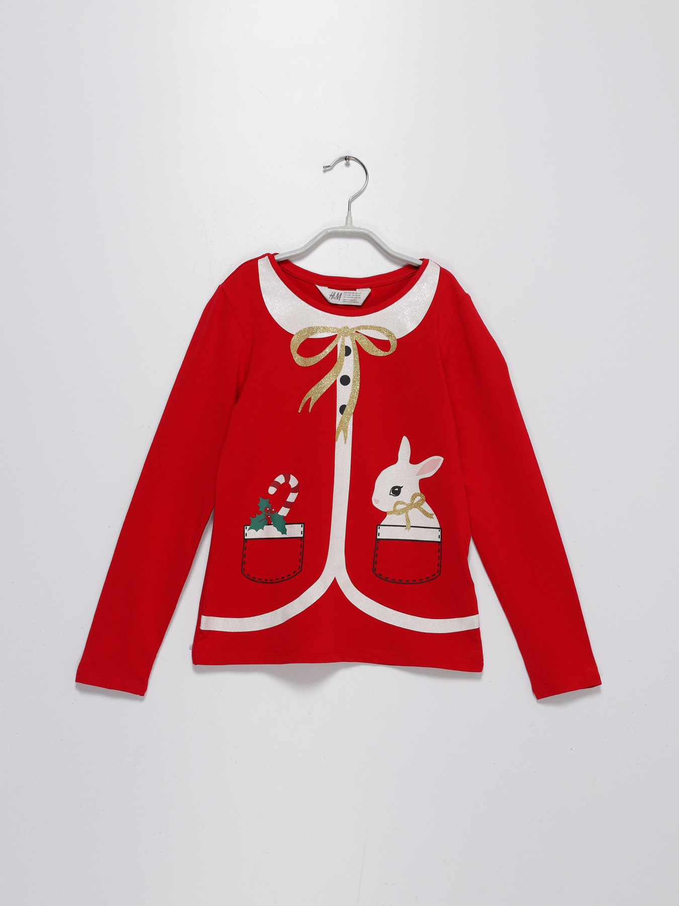 Лонгслив H&M модель 0498376_червоний комб. Фото