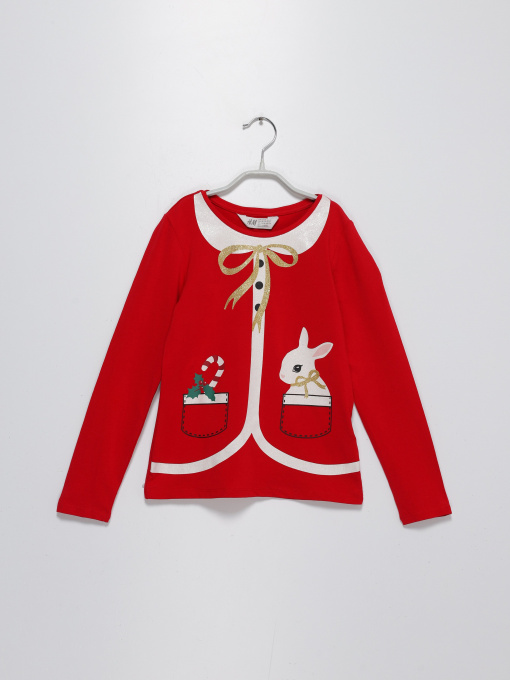 Лонгслив H&M модель 0498376_червоний комб. Фото