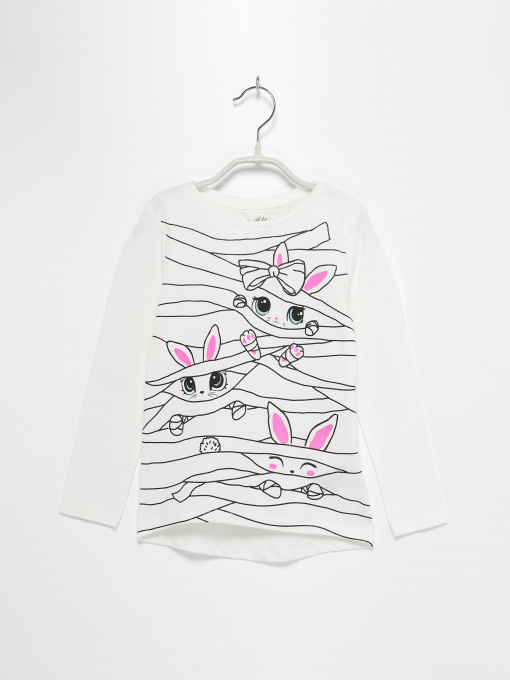 Лонгслів H&M модель 0739680_білий комб. Фото