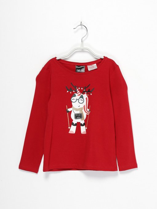 Лонгслів H&M модель 07443550_червоний комб. Фото