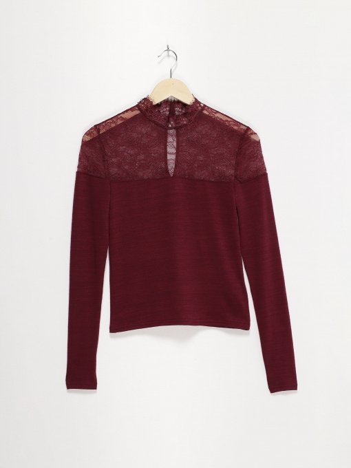 Лонгслів H&M модель 0595080_т.бордовий Фото