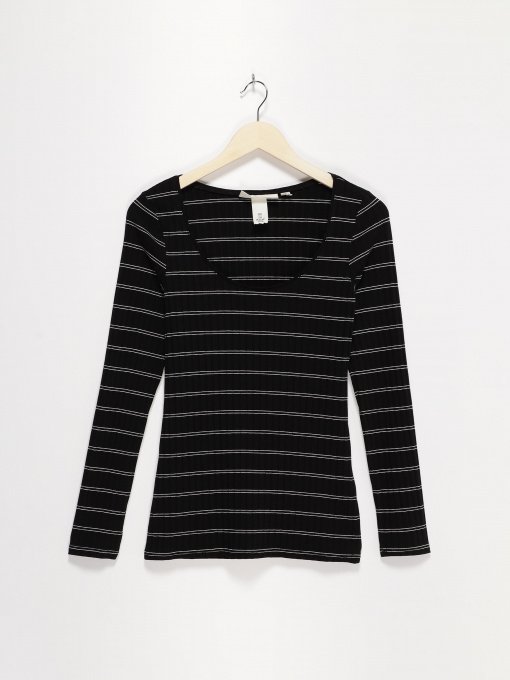 Лонгслів H&M модель 0668332_чорний з білим Фото