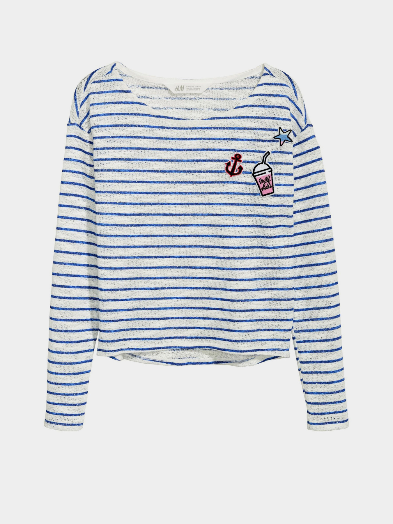 Лонгслив H&M модель 0478360_білий з синім Фото