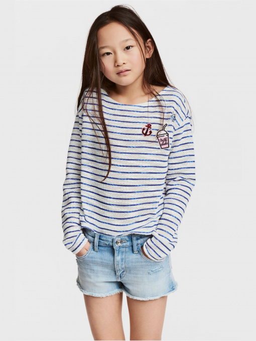 Лонгслів H&M модель 0478360_білий з синім Фото