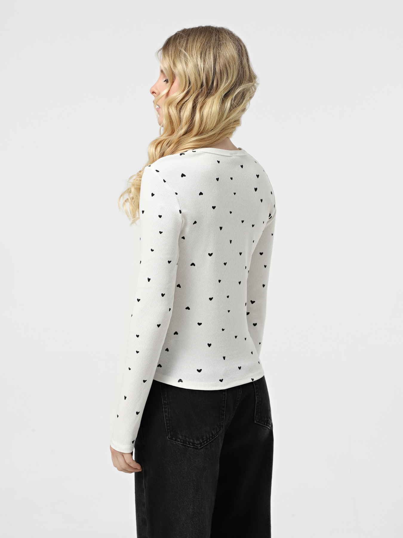 Лонгслів JDY модель 15336794_Cloud Dancer BLACK HEARTS Фото