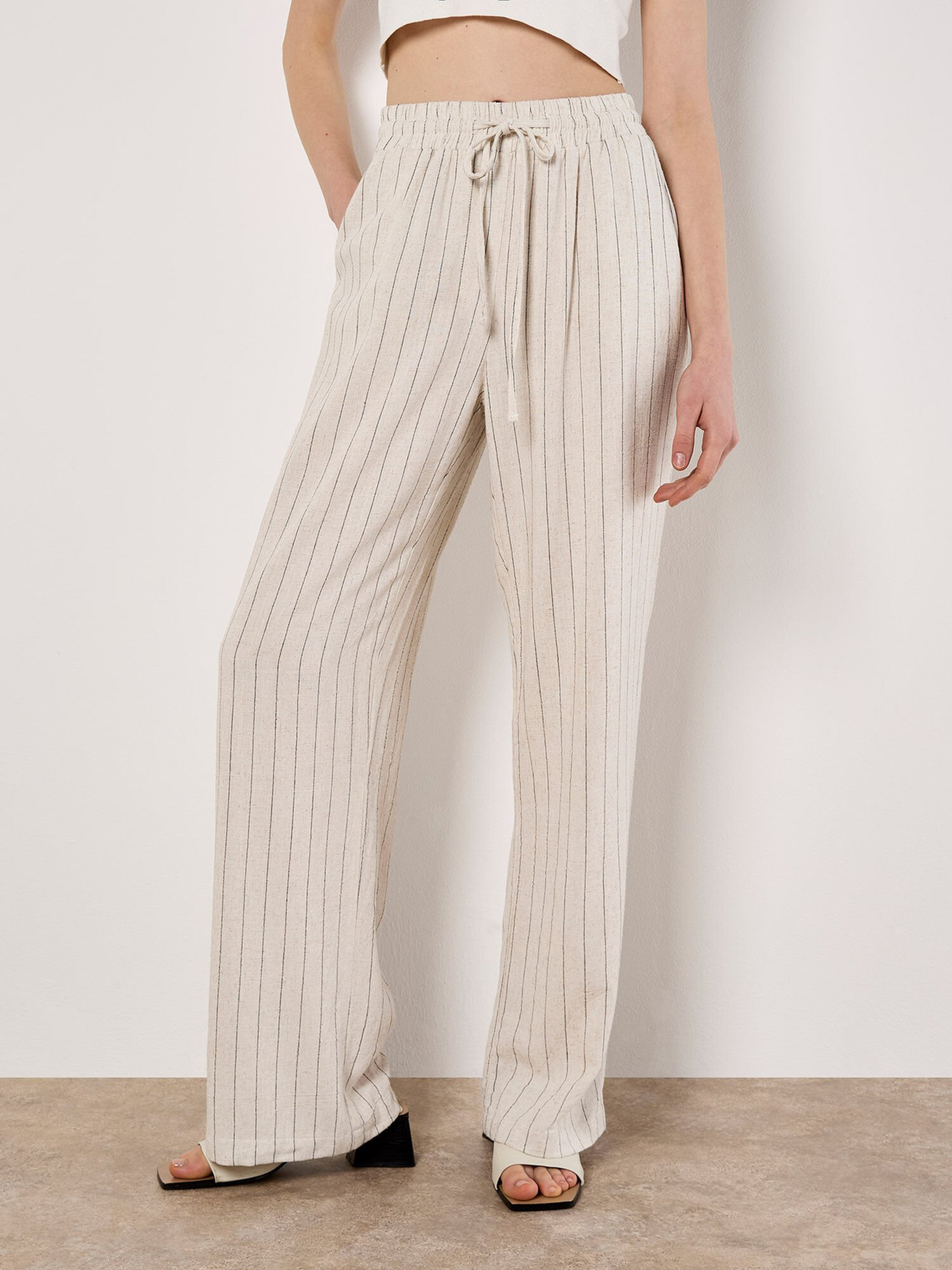 Штани JDY SAY HW LINEN WIDE PANT модель 15318361_Oatmeal MELANGE Фото