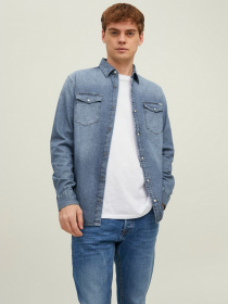 Рубашка JACK & JONES модель 12138115_Medium Blue Denim Фото