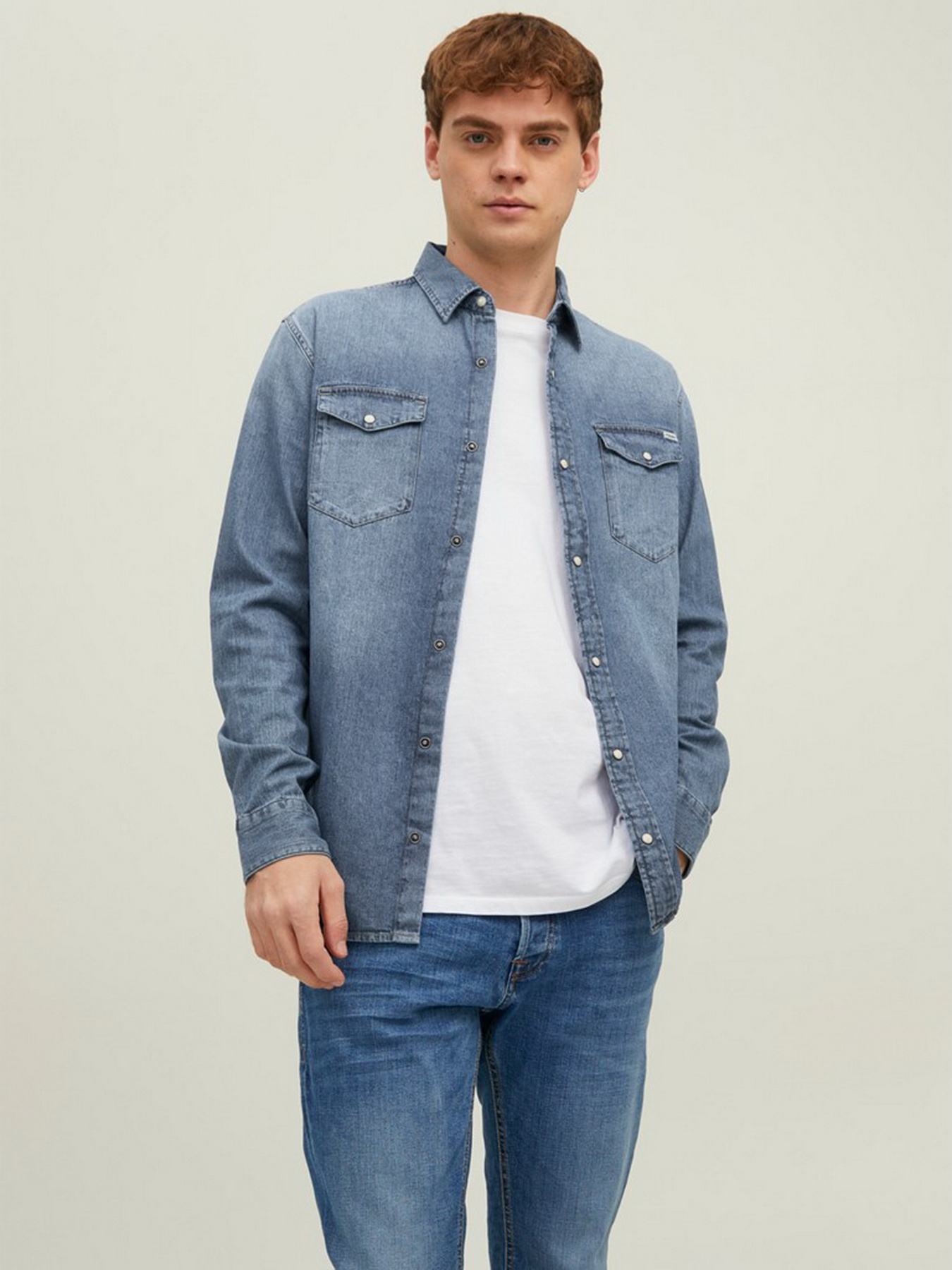 Сорочка повсякденна JACK & JONES модель 12138115_Medium Blue Denim Фото