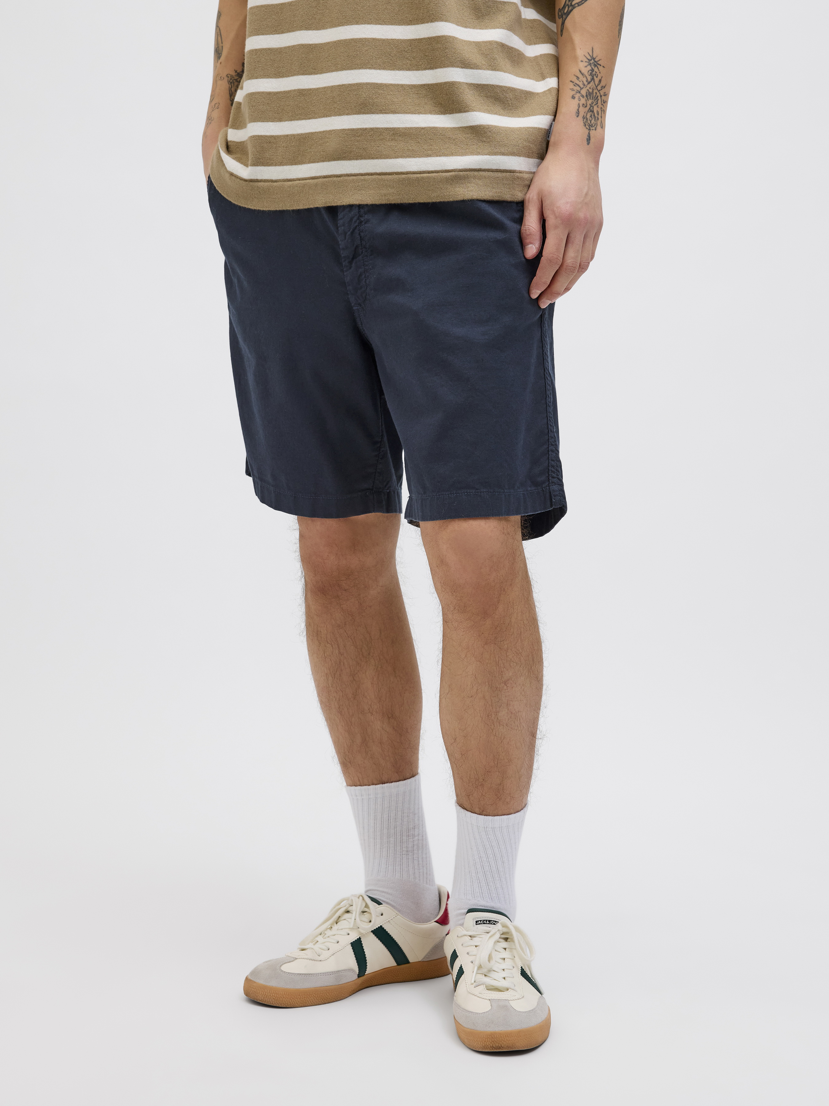 Чоловічі Повсякденні шорти JACK & JONES  (JNJ618) колір темно-синій, матеріал бавовна/льон