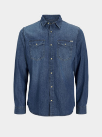 Рубашка JACK & JONES модель 12138115_Medium Blue Denim Slim Фото