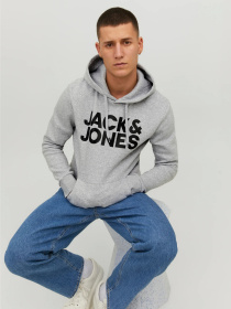 Худи JACK & JONES модель 12152840_Light Grey Melange Reg /La Фото