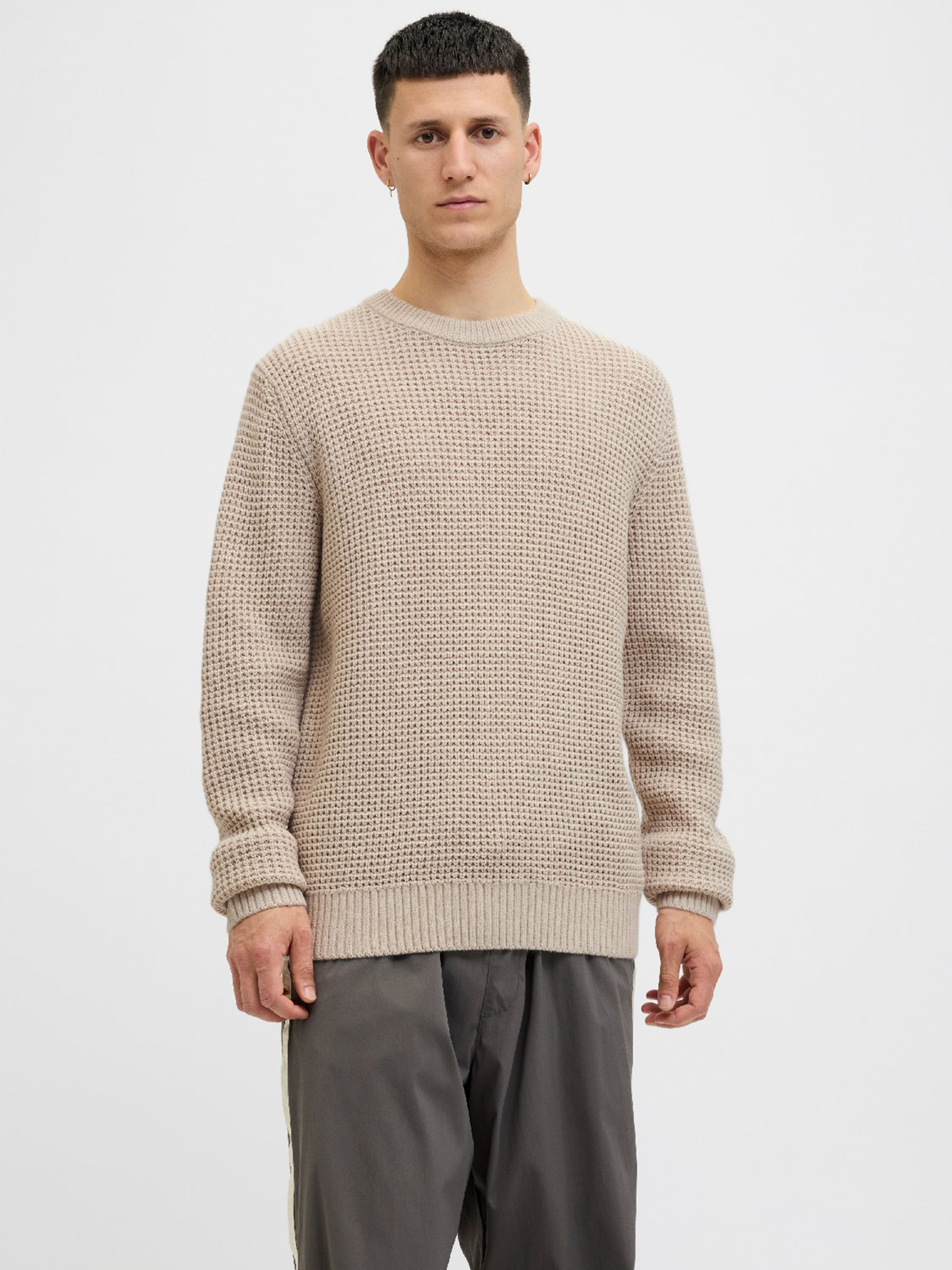 Чоловічий Джемпер JACK & JONES GLOBAL KNIT CREW NECK (JNJ781) колір бежевий, матеріал акрил