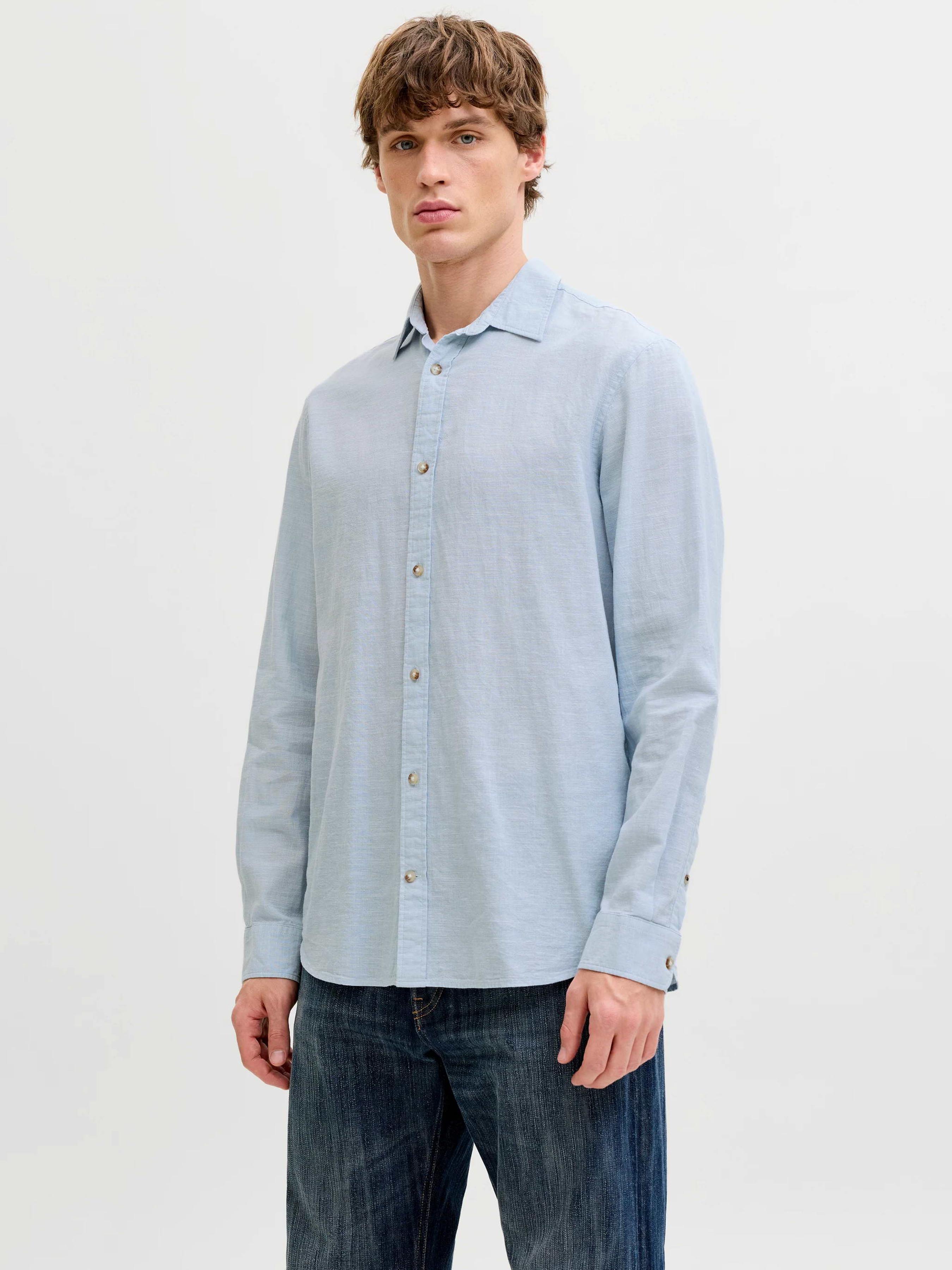 Чоловіча Сорочка класична JACK & JONES SUMMER LINEN BLEND SHIRT (JNJ877) колір блакитний, матеріал бавовна/льон