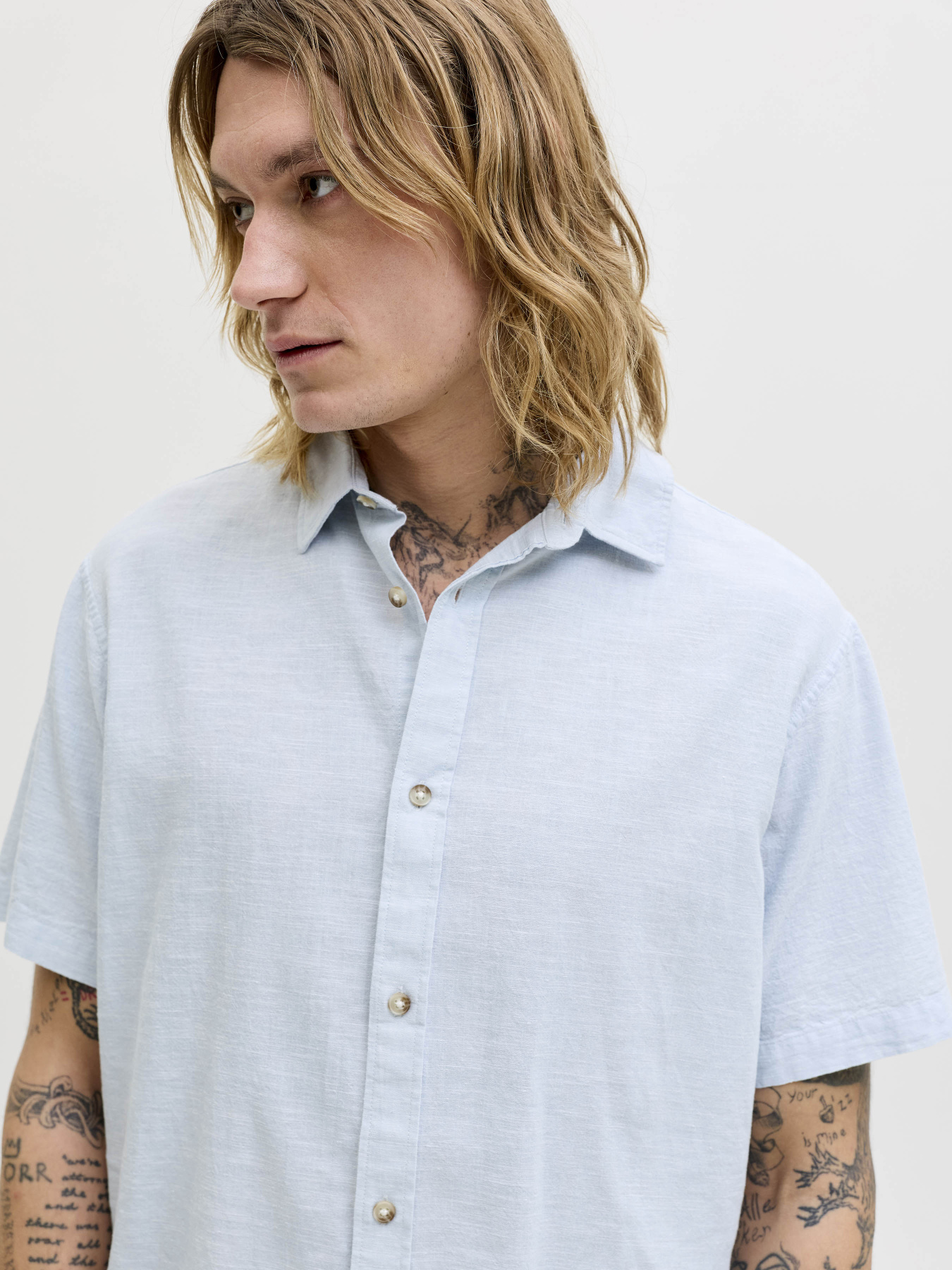 Рубашки JACK & JONES SUMMER LINEN BLEND SHIRT модель 12289160_Celestial Blue Фото