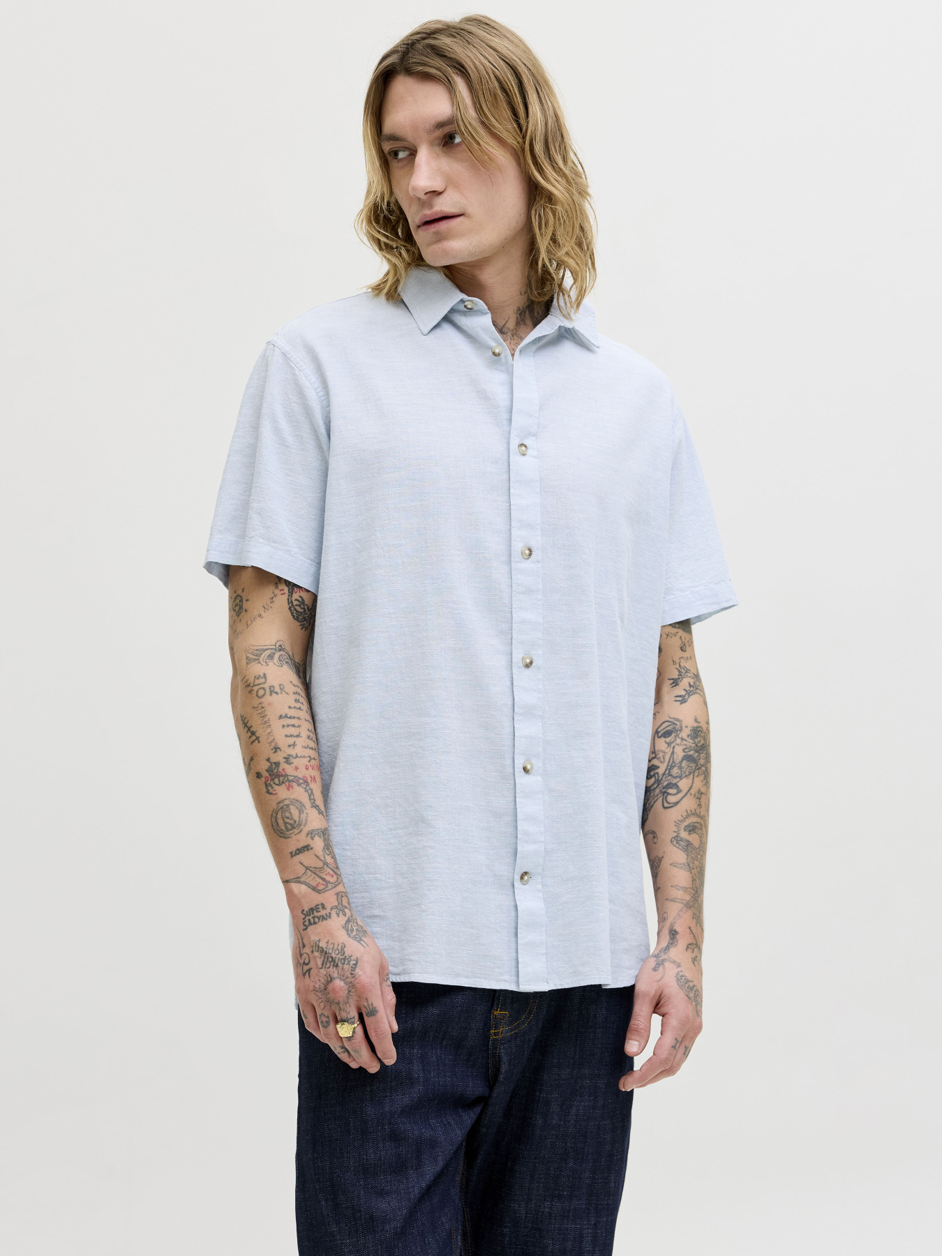 Рубашки JACK & JONES SUMMER LINEN BLEND SHIRT модель 12289160_Celestial Blue Фото