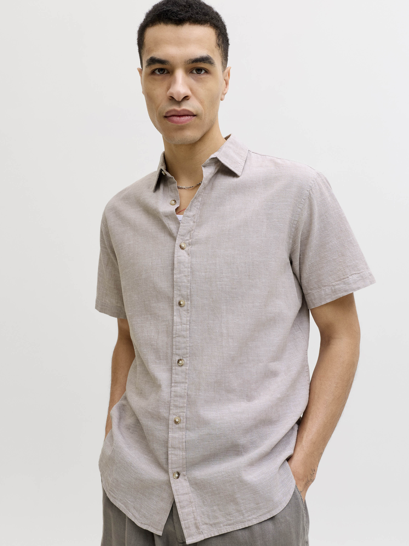 Рубашки JACK & JONES SUMMER LINEN BLEND SHIRT модель 12289160_String Фото