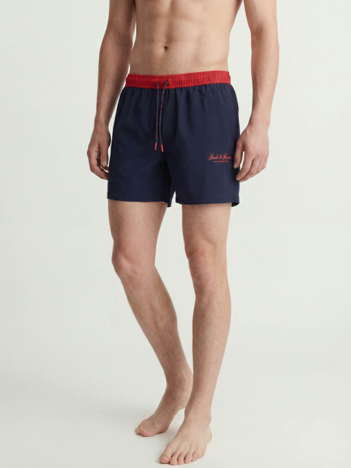 Одежда для пляжа JACK & JONES MAUI ARCHIVE SWIM SHORTS модель 12296324_Navy Blazer TRUE RED Фото